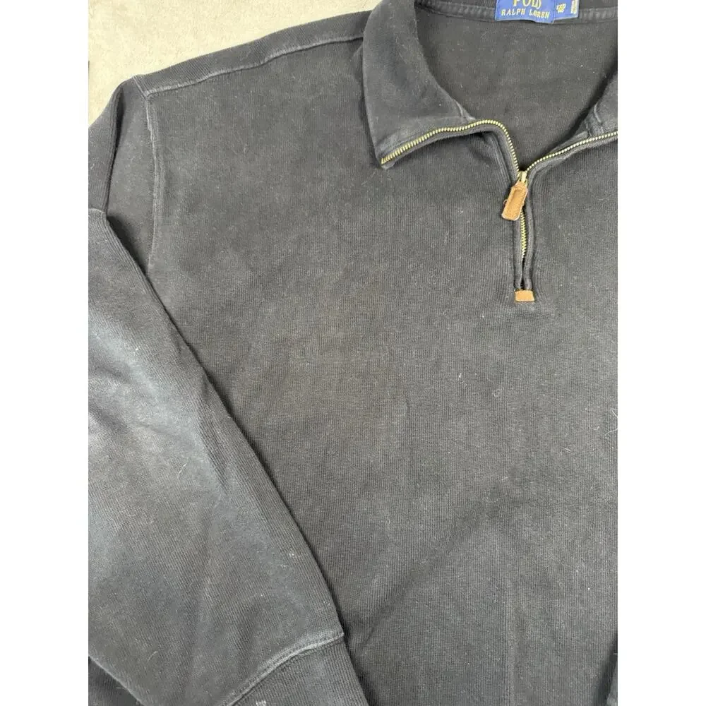 Polo Ralph Lauren Men’s 2XB Black Quarter Zip Sweatshirt Blue Pony Big Tall